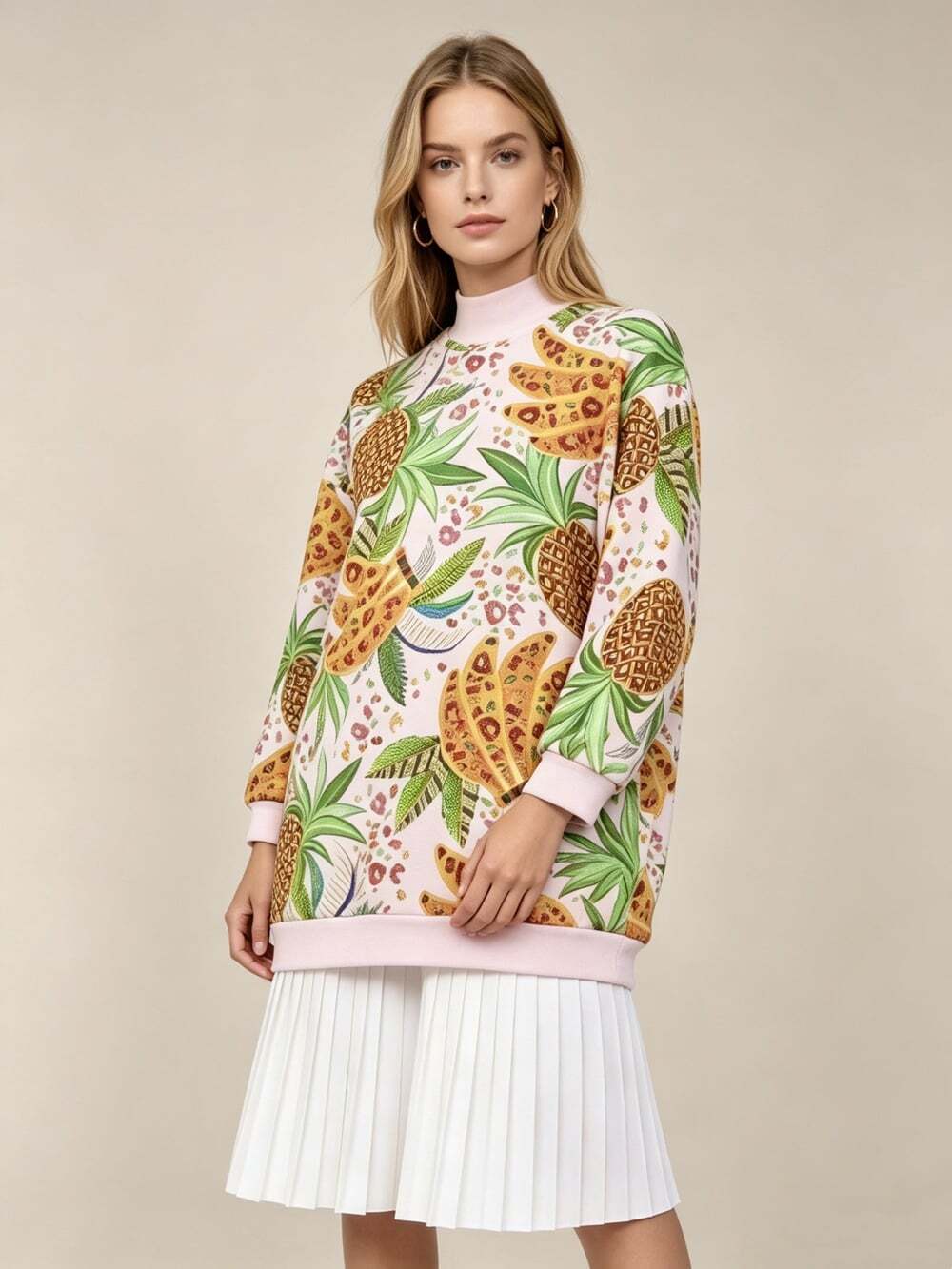 NWOT FARM RIO Lilac Mixed Fruits Turtleneck Sweatdress In Multi Size S